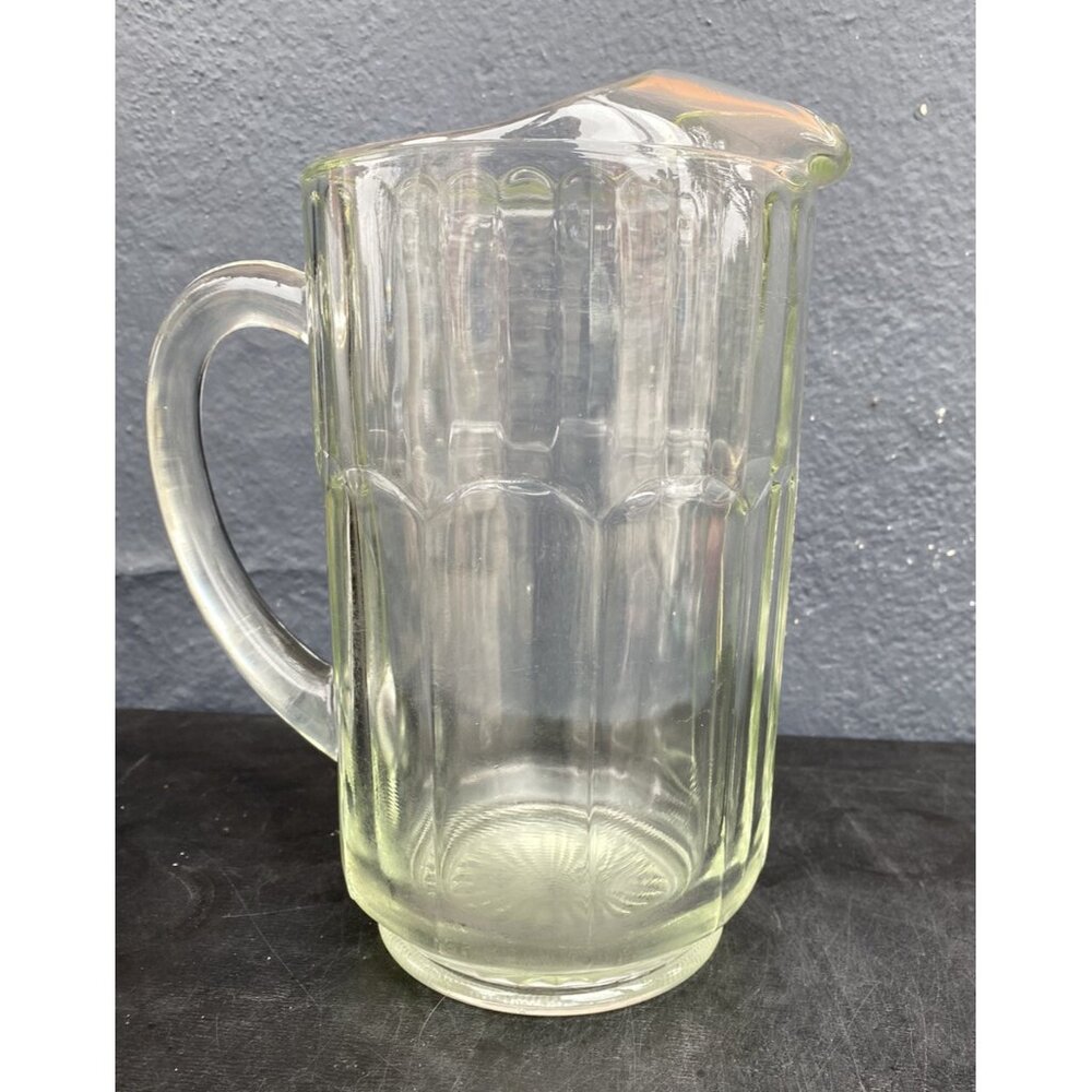 Vtg 1950s or 1960s Heavy Clear Glass Water Pitcher with Ice Cube Lip